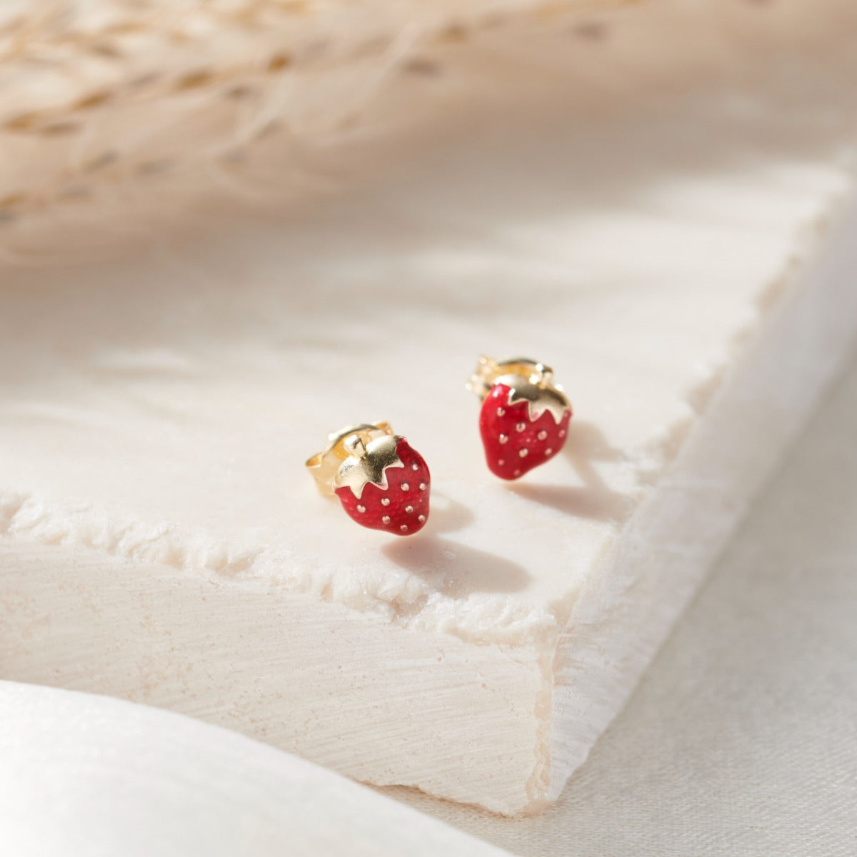 Enamel Strawberry 9ct Gold Stud Earrings