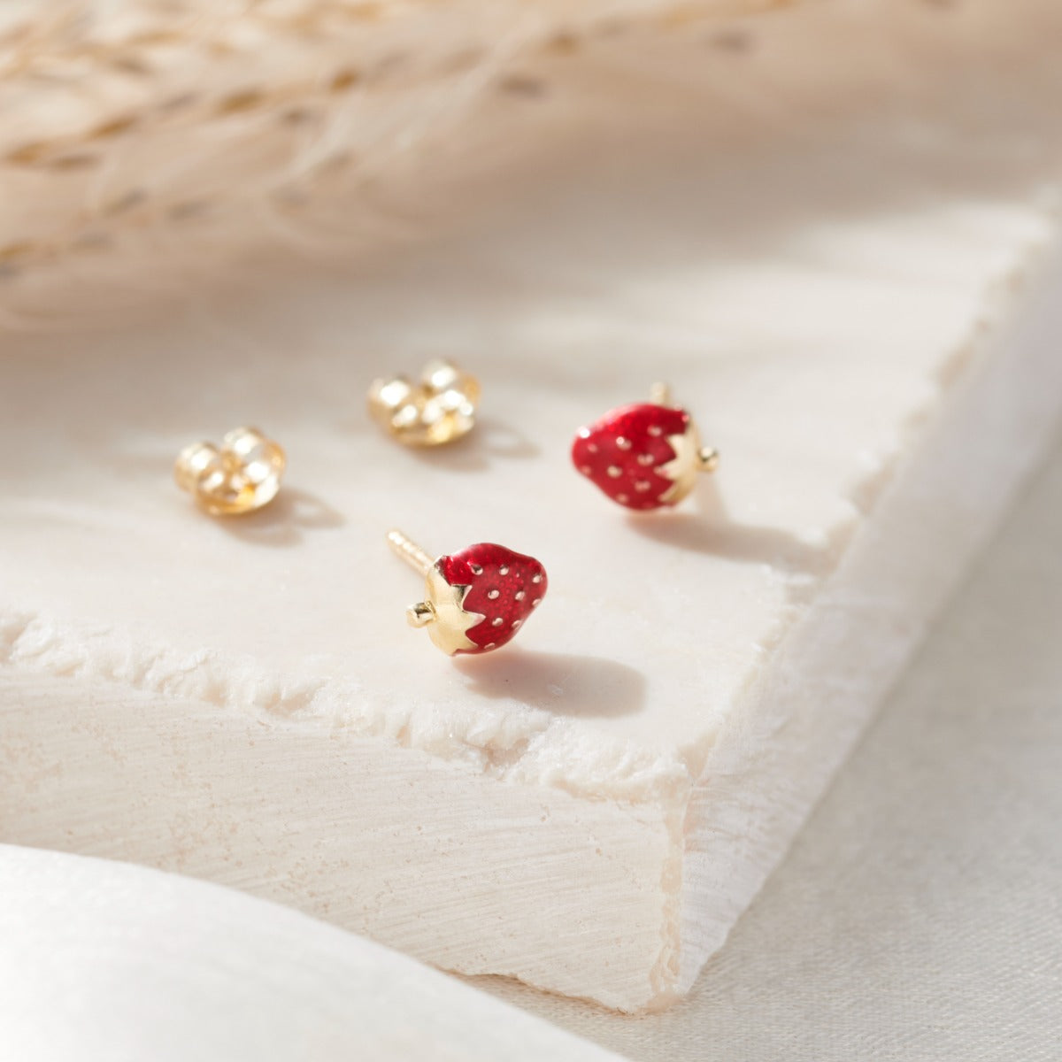 Enamel Strawberry 9ct Gold Stud Earrings