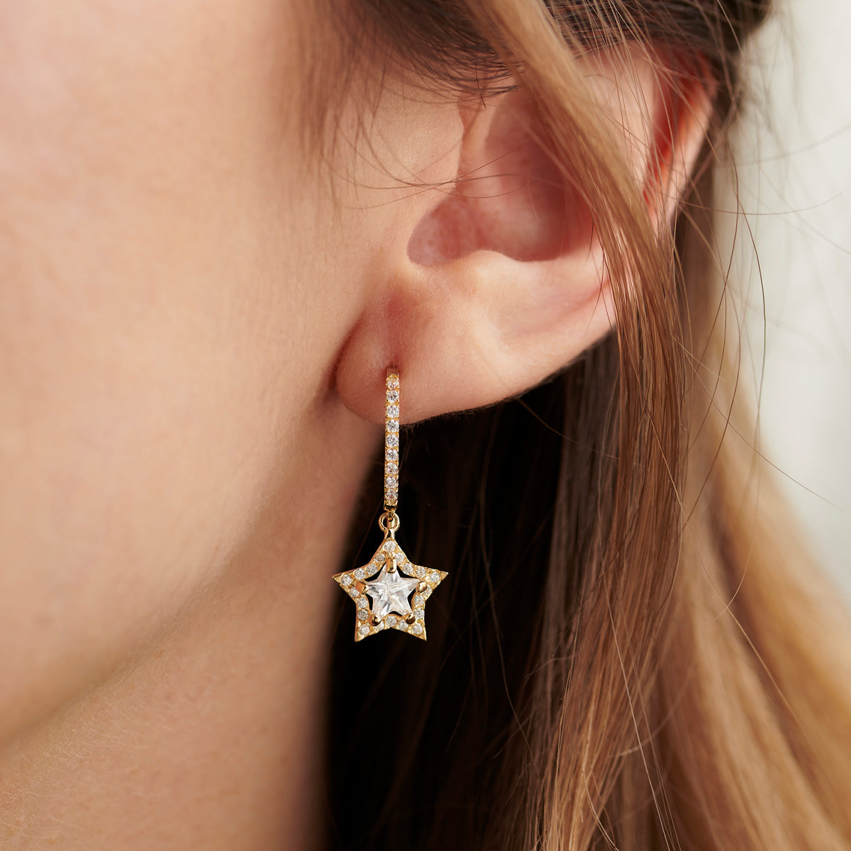 9ct Gold Cubic Zirconia Star Drop Earrings