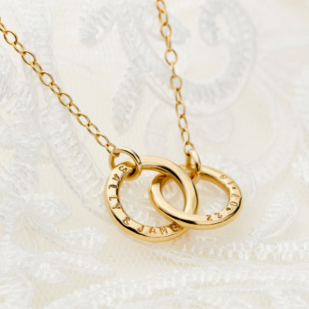 Personalised 9ct Gold Double Hoop Names Necklace