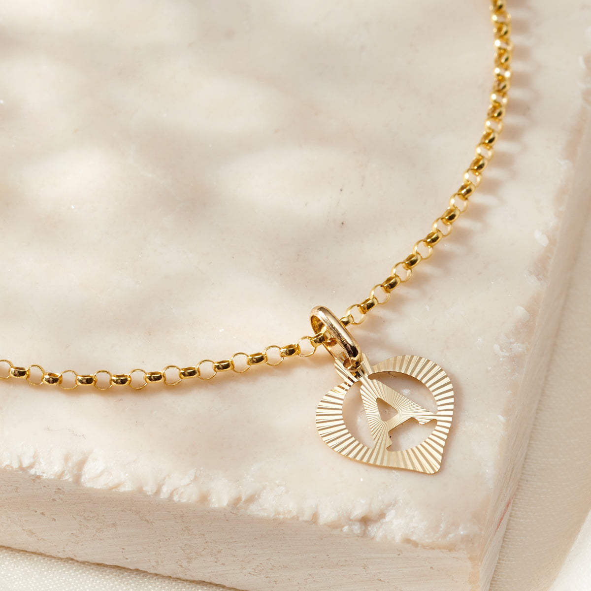 Deco 9ct Gold Heart Initial Charm Bracelet