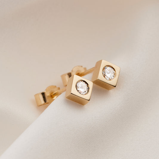 Square 9ct Gold Diamond Stud Earrings