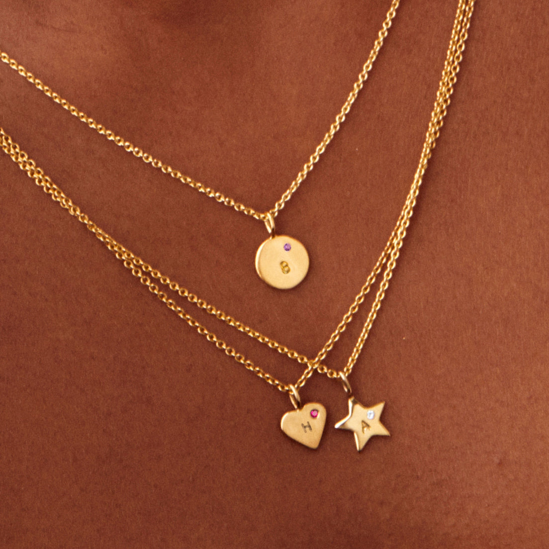 9ct Gold Mini Disc Initial Birthstone Necklace