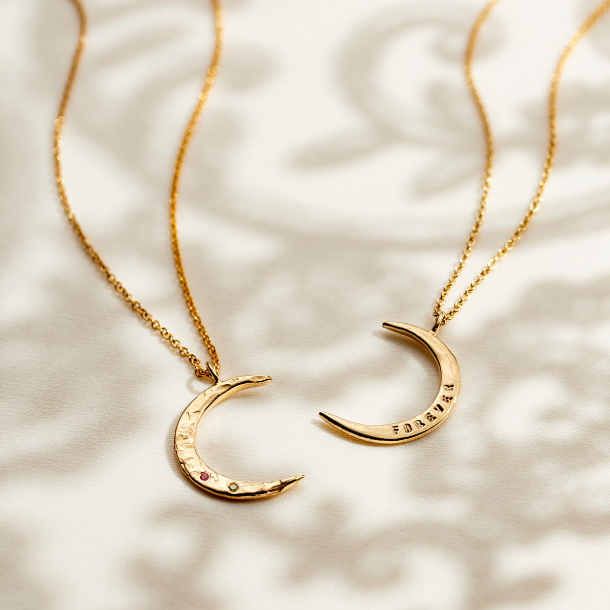 9ct Gold Crescent Moon 'You & Me' Birthstone Necklace