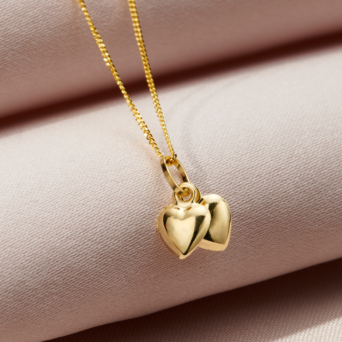 14K Gold Double Heart Gems Pendant, Real Gold Heart Pendant, Petite Small Gold shops Heart Charm