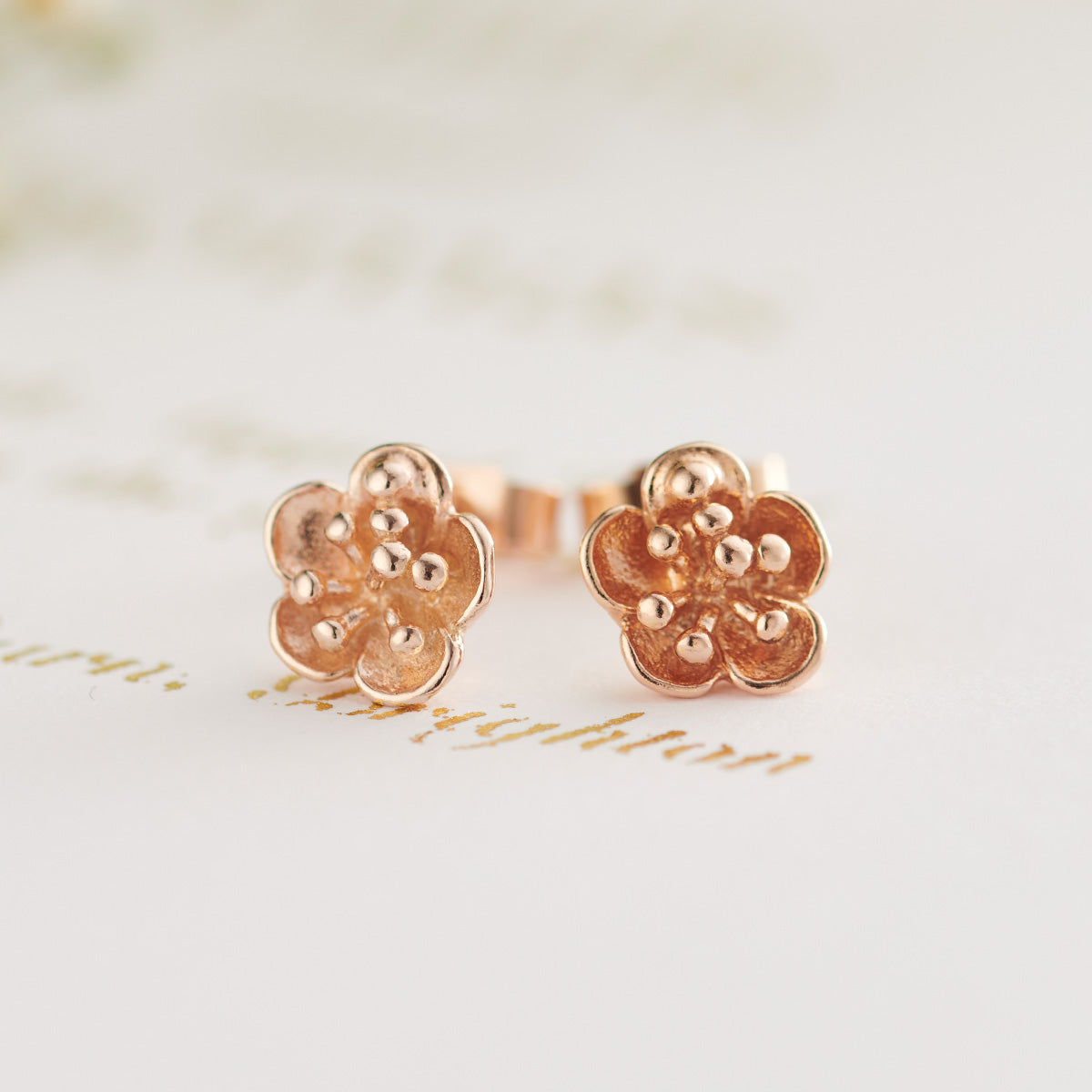 9ct Gold Bridal Flower Stud Earrings