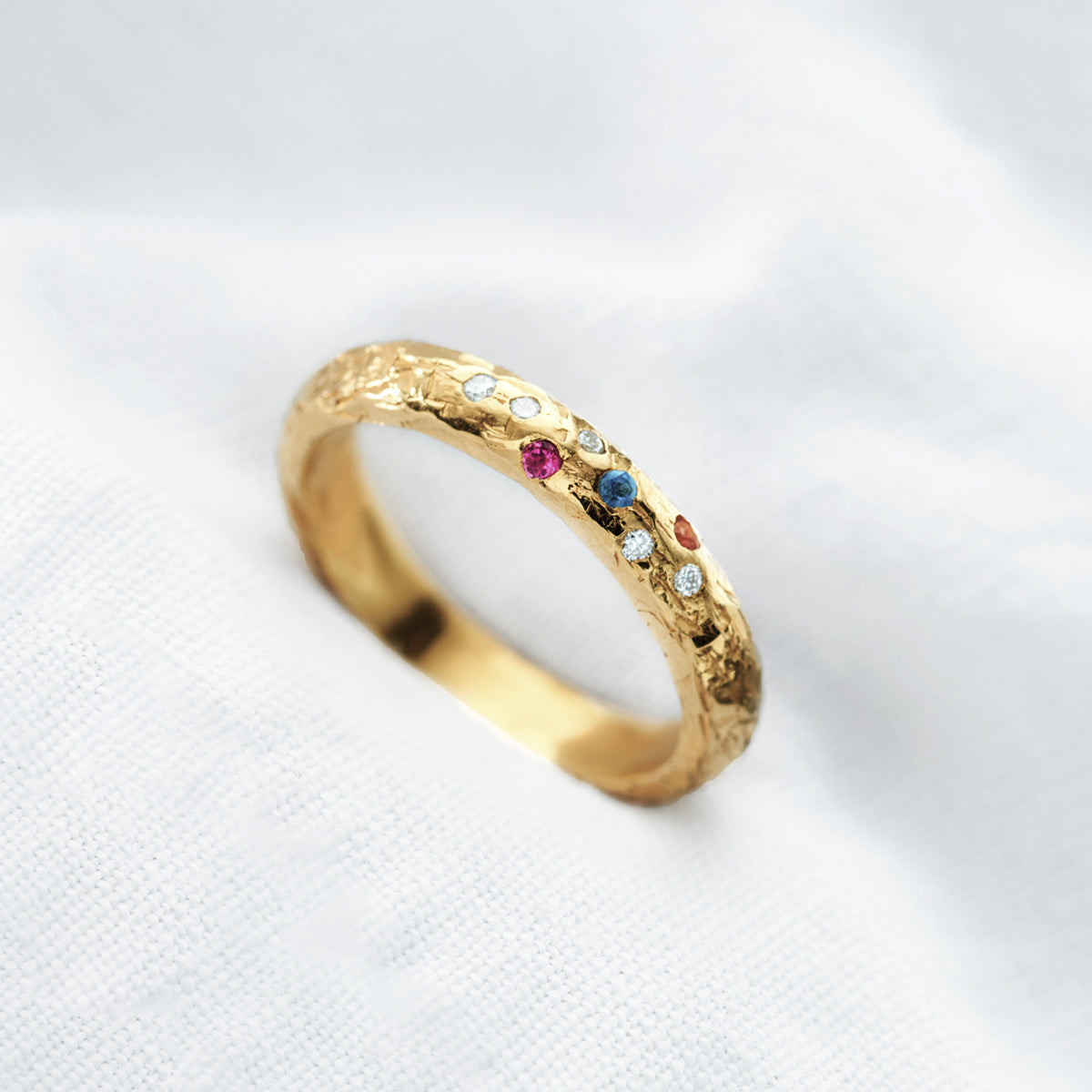 Personalised 9ct Gold Diamond & Birthstone Confetti Ring