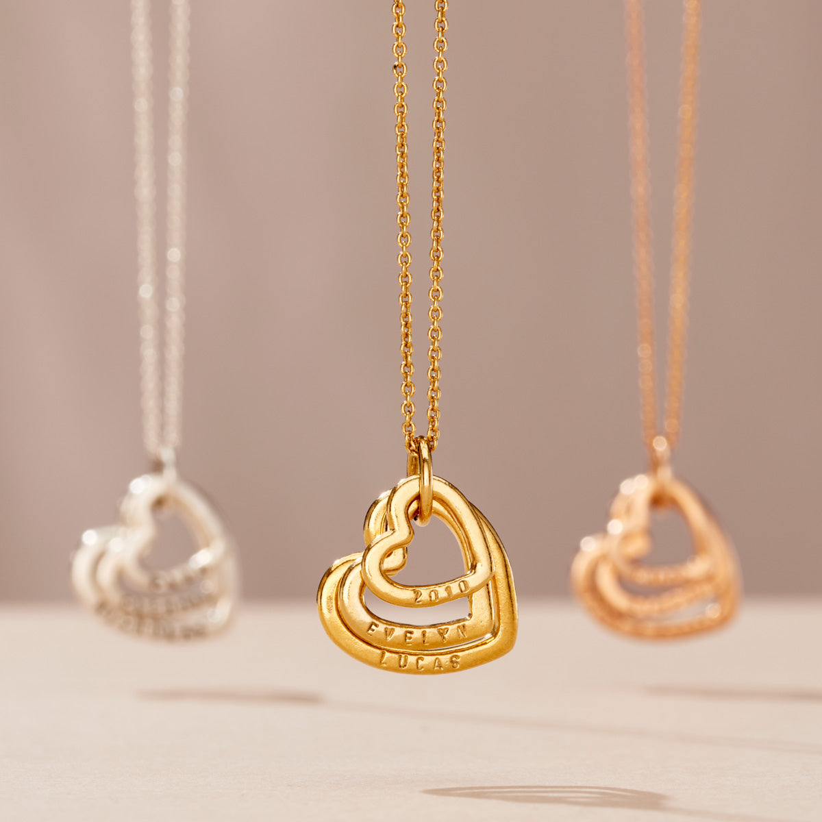 Personalised 9ct Gold Family Names Heart Necklace