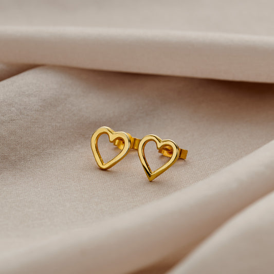 9ct Gold Open Mini Heart Stud Earrings