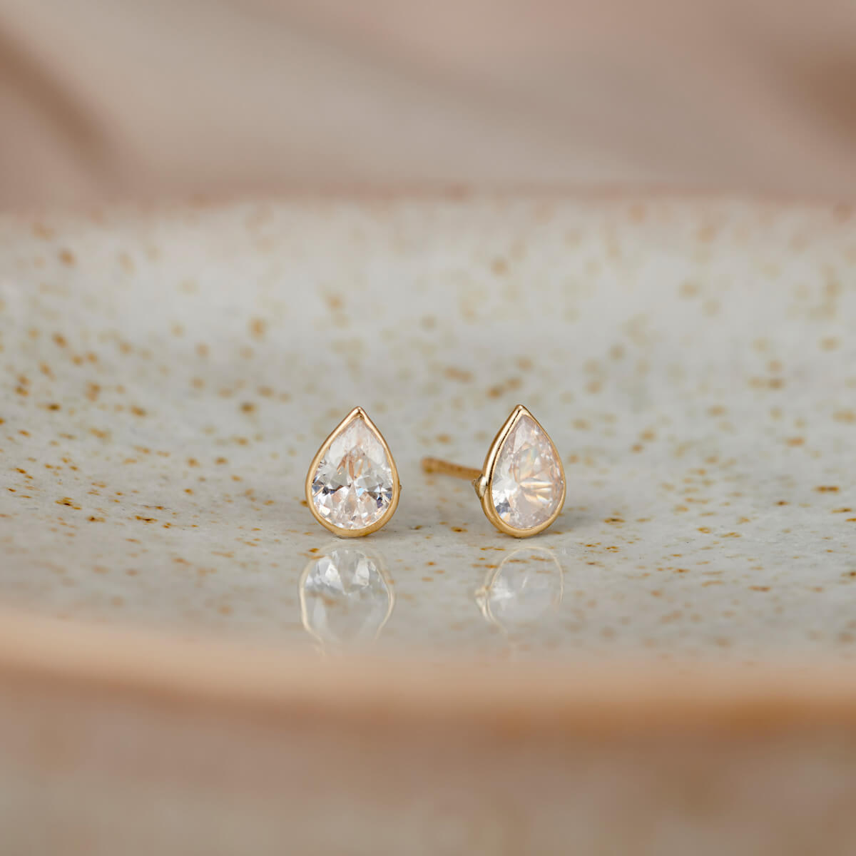 Teardrop 9ct Gold Stud Earrings with Cubic Zirconia