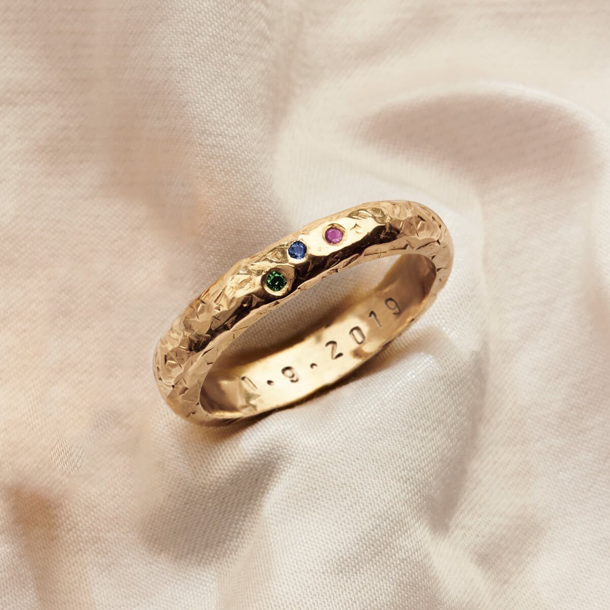 Personalised 9ct Gold Textured Confetti Birthstone Ring