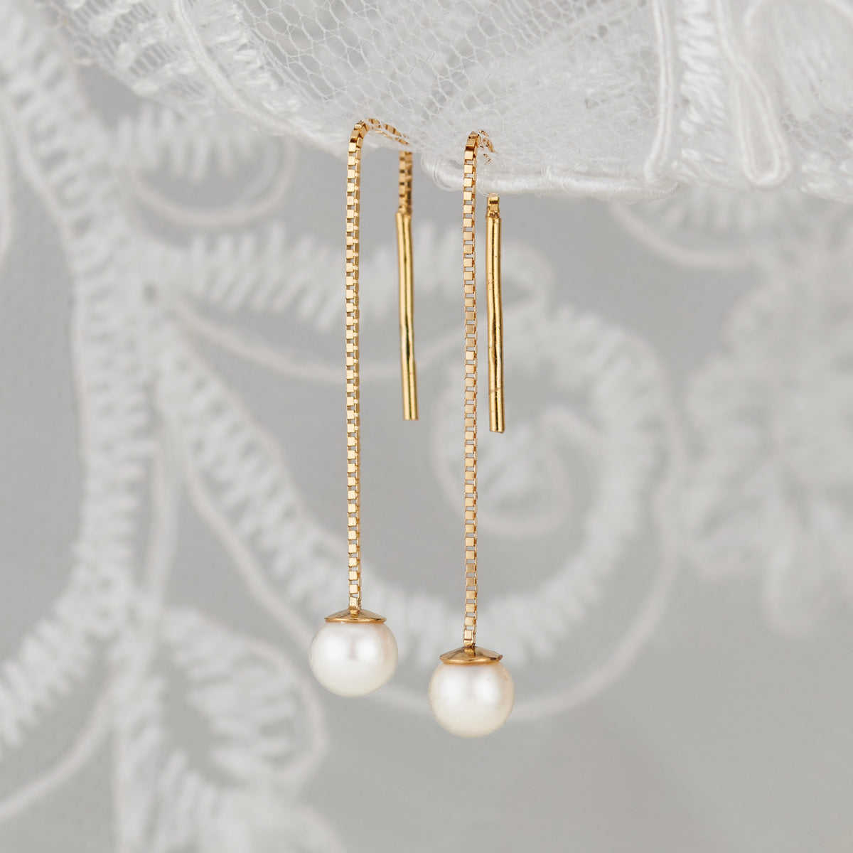 9ct Gold Pearl Thread Through Earrings