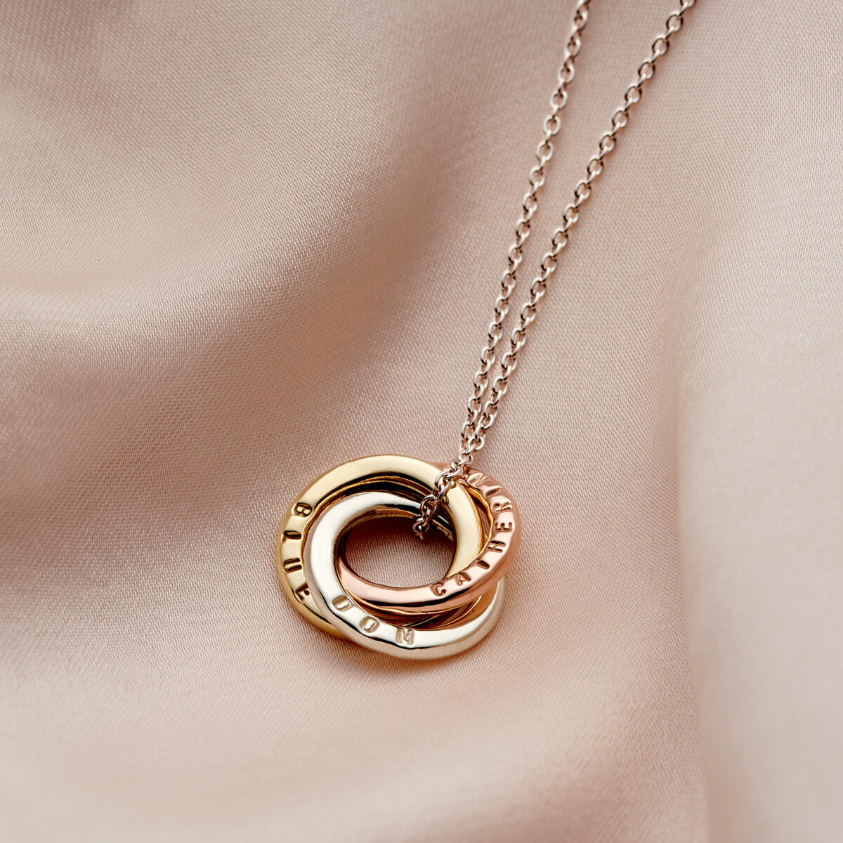 Personalised 9ct Mixed Gold Mini Russian Ring Necklace