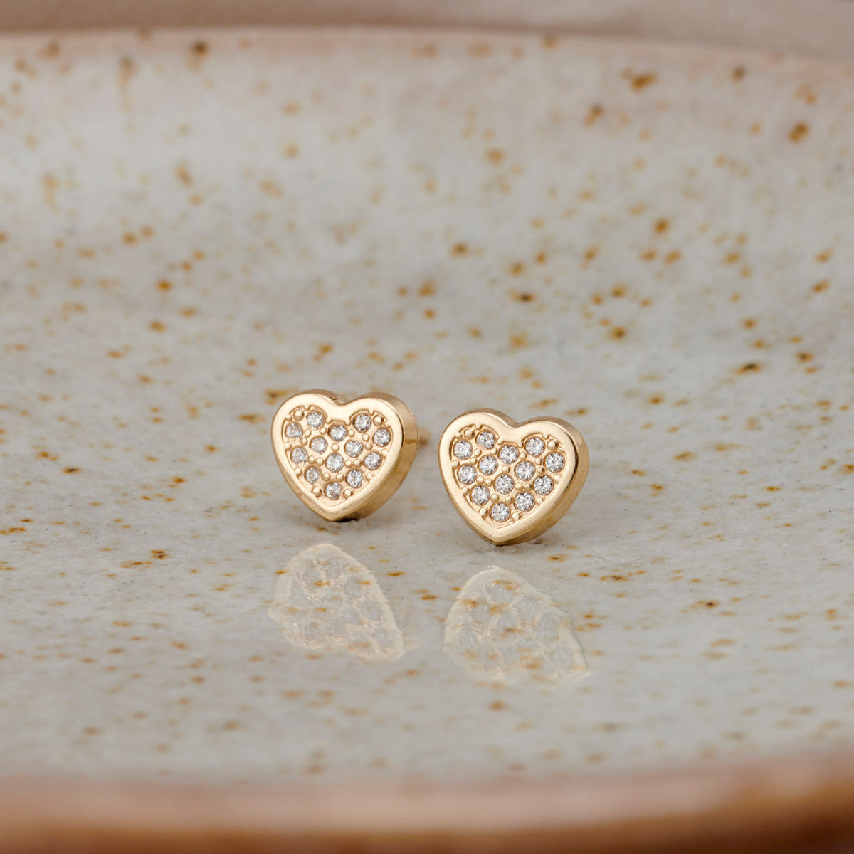 Pavé Heart 9ct Gold Stud Earrings with Cubic Zirconia