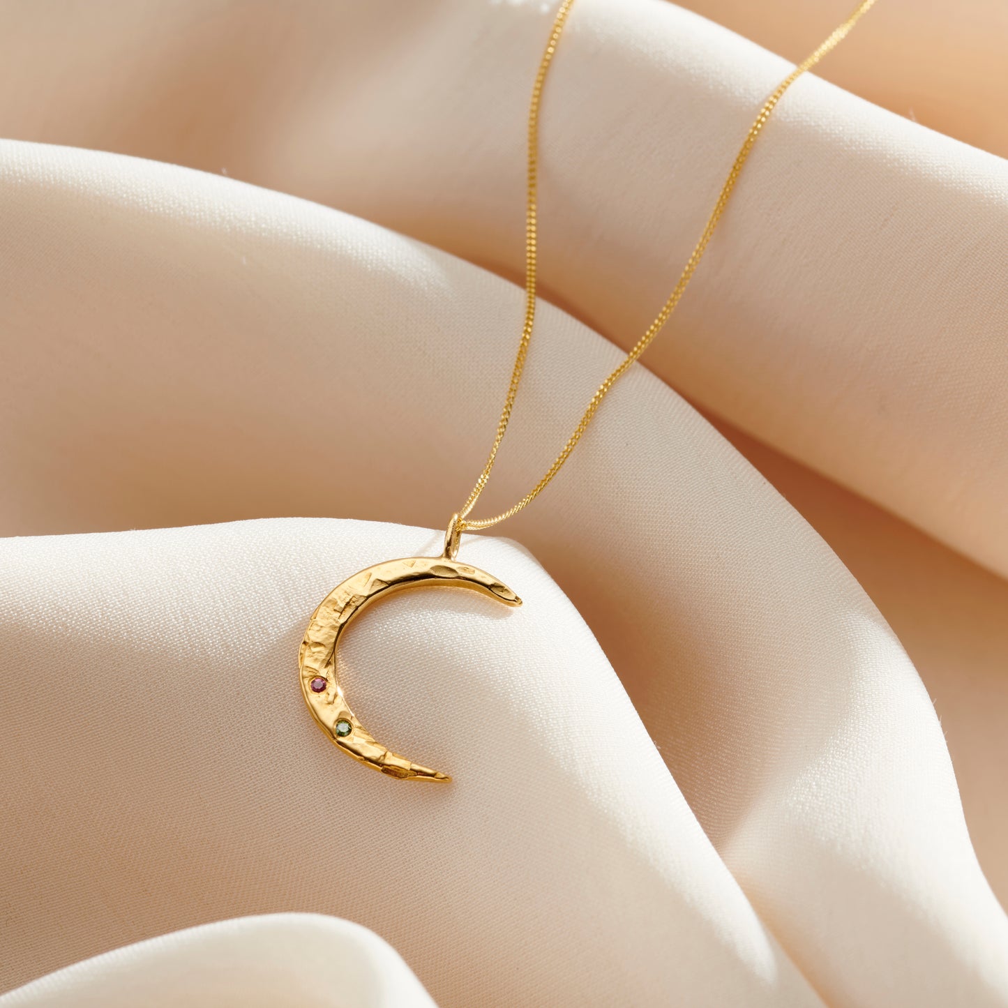 9ct Gold Confetti Birthstone Crescent Moon Necklace