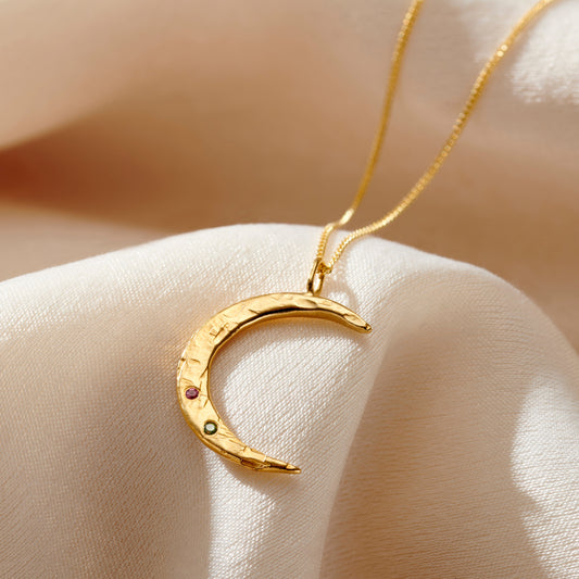 9ct Gold Confetti Birthstone Crescent Moon Necklace