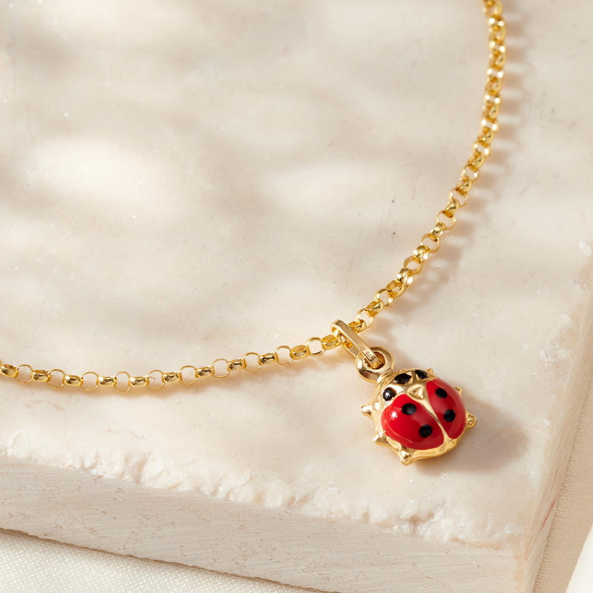 9ct Gold Enamel Ladybird Charm Bracelet