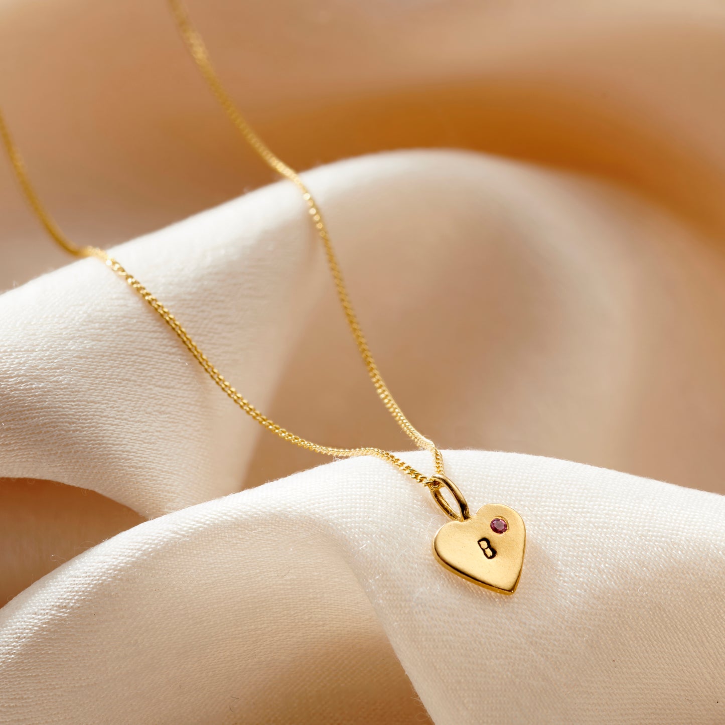 9ct Gold Mini Heart Initial Birthstone Necklace