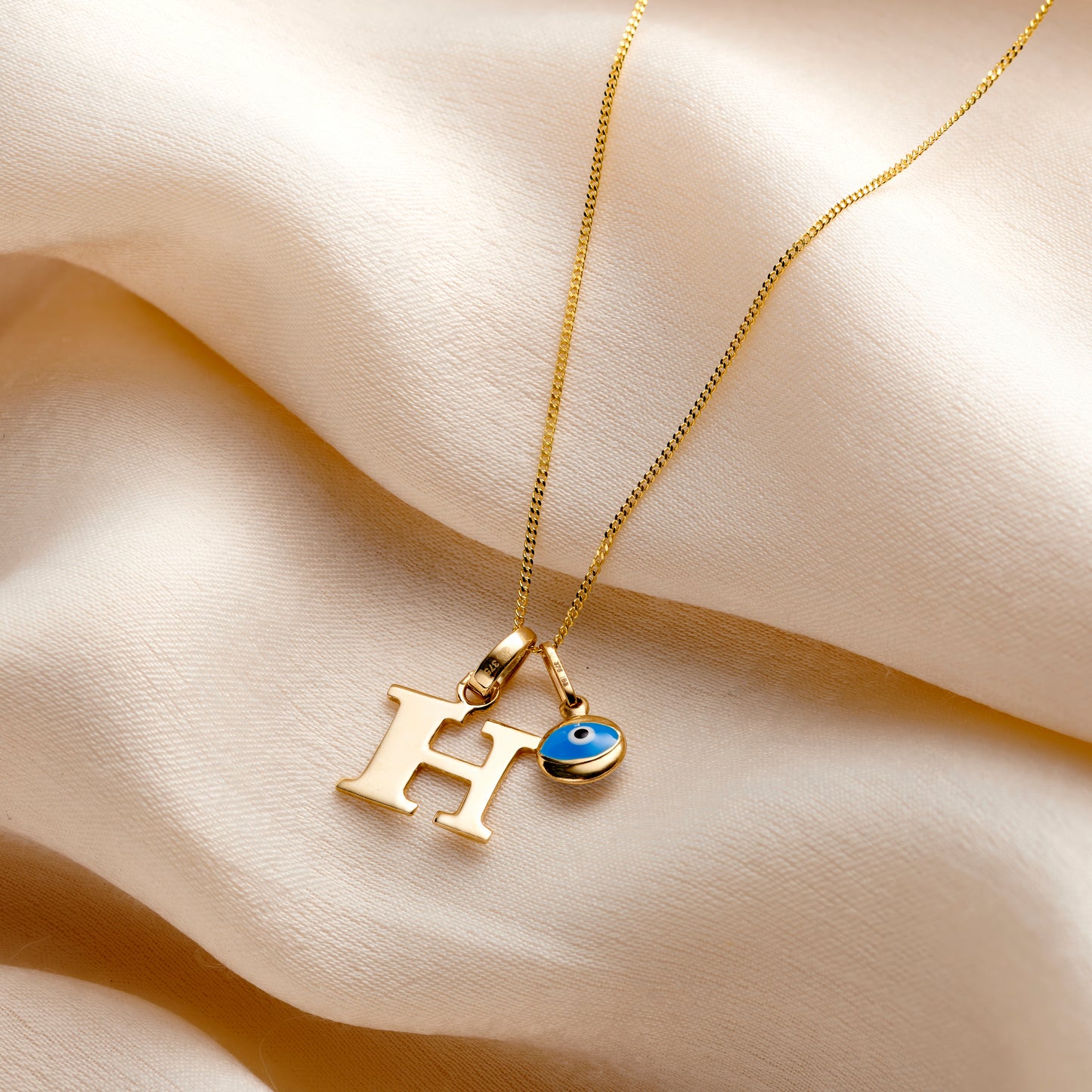 9ct Gold Talisman & Initial Necklace