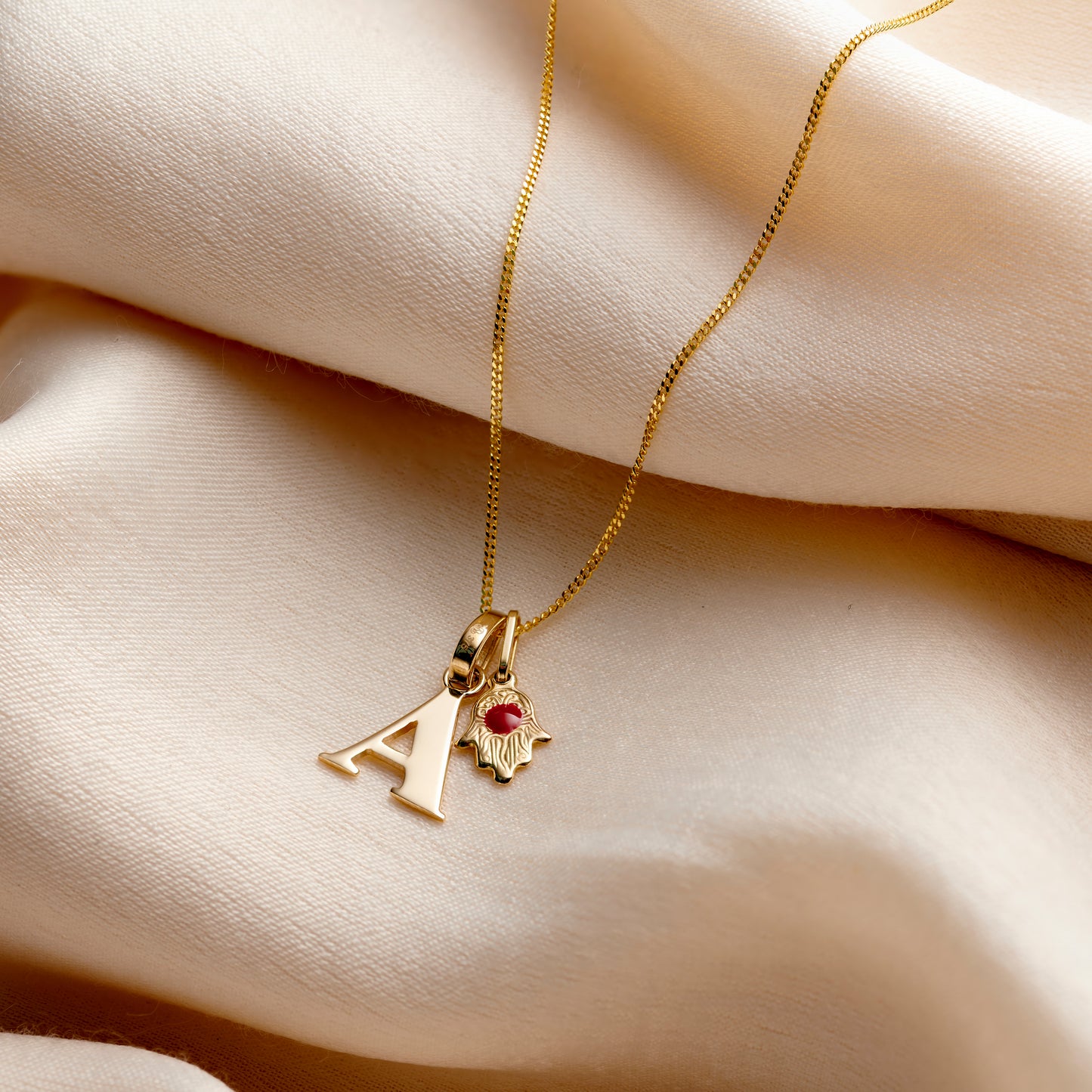 9ct Gold Talisman & Initial Necklace