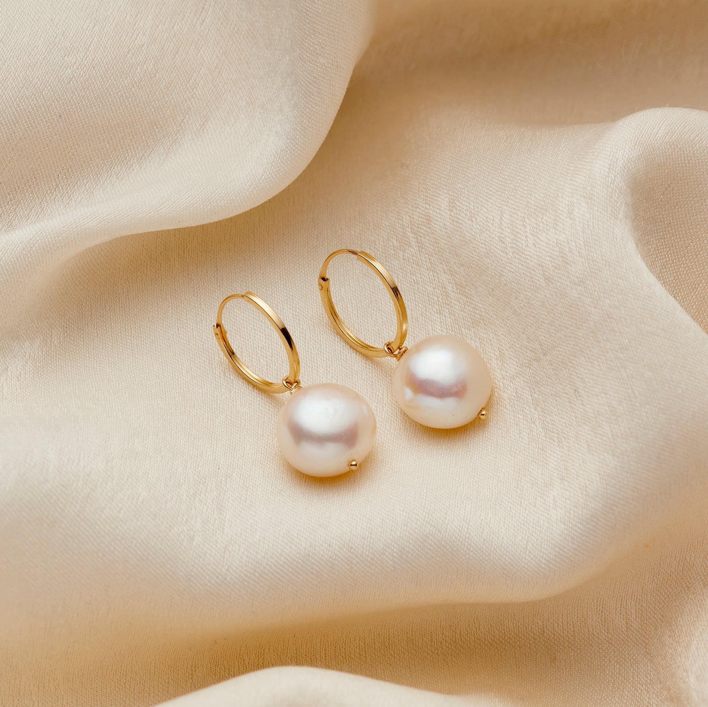 Large Pearl 9ct Gold Hoop Earrings