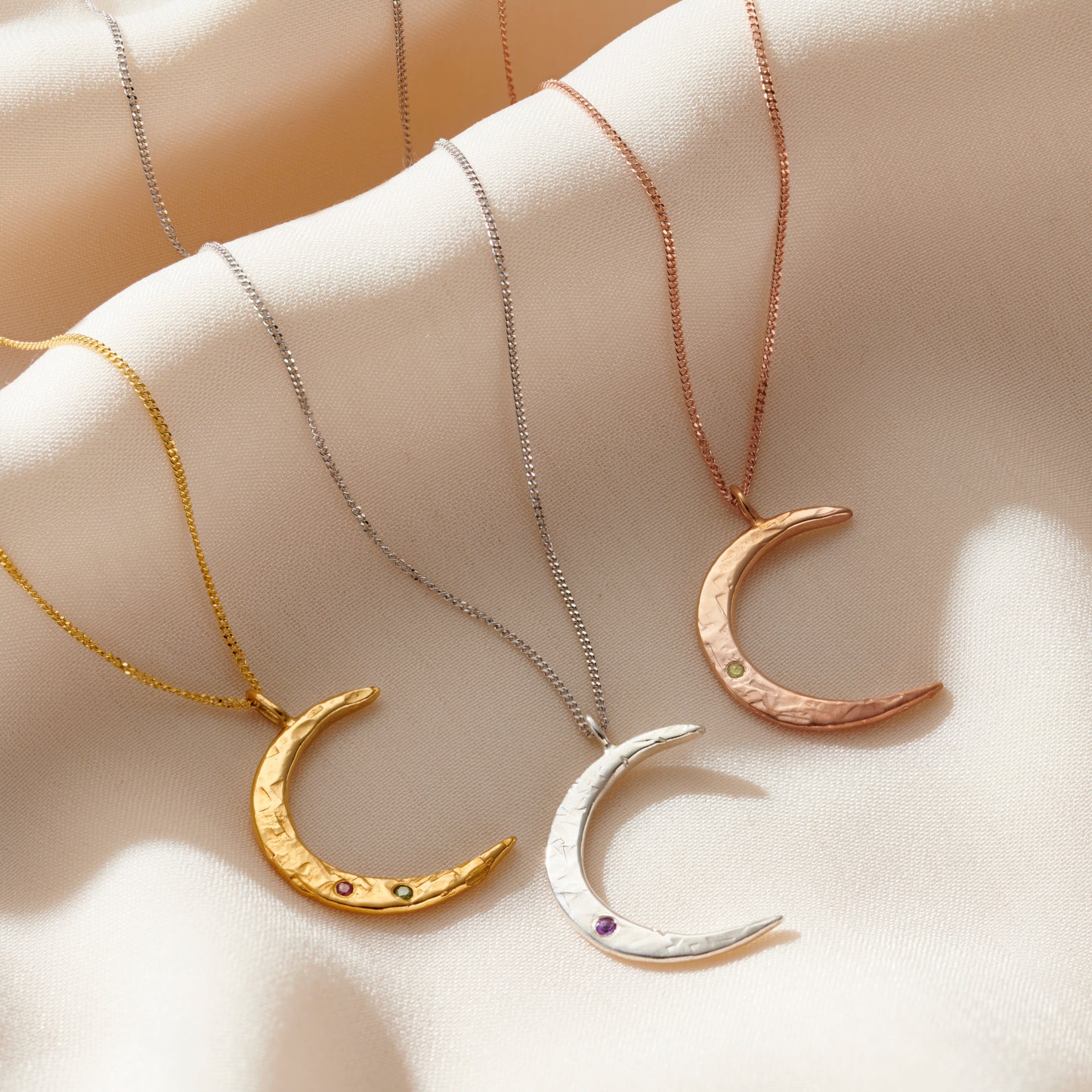 9ct Gold Confetti Birthstone Crescent Moon Necklace