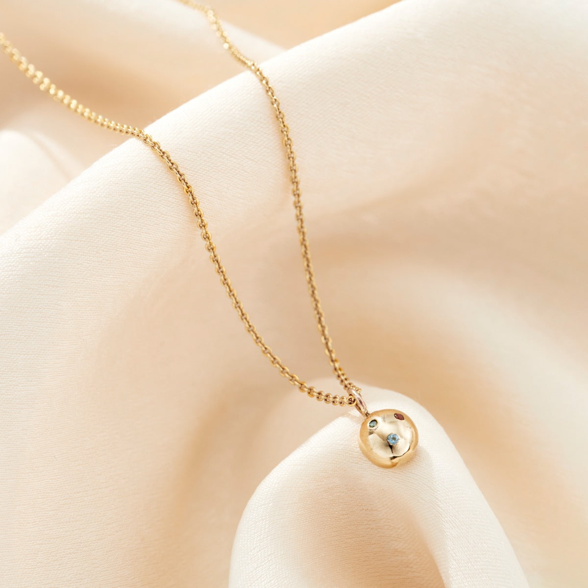 9ct Gold Molten Orb Birthstone Necklace