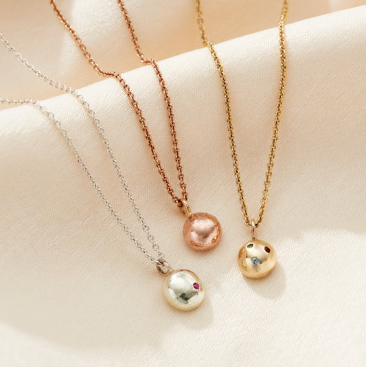 9ct Gold Molten Orb Birthstone Necklace