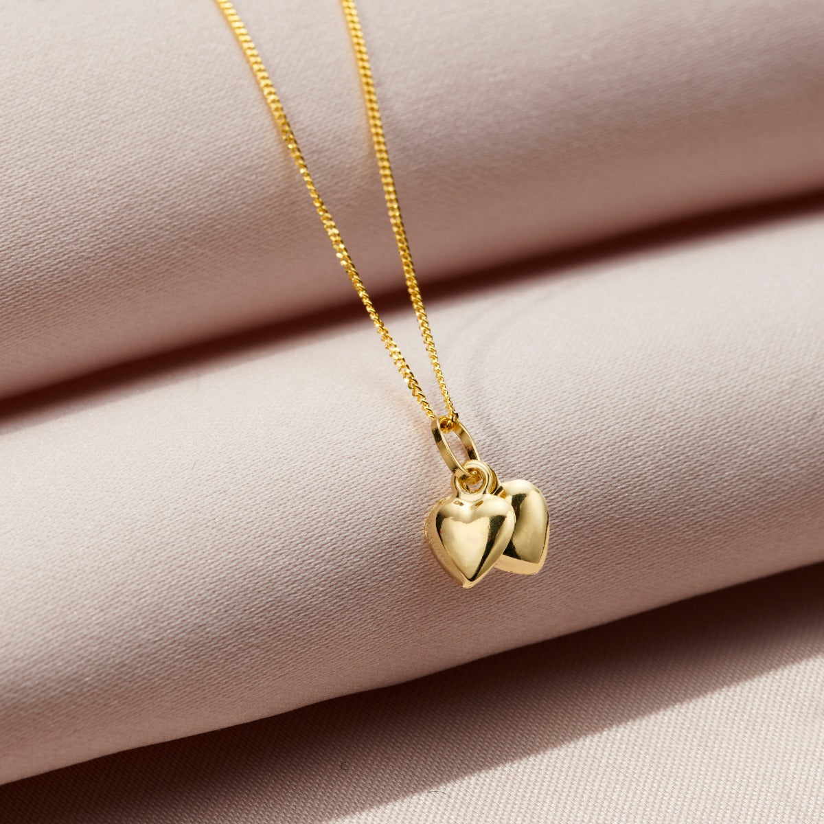 9ct Gold Double Heart Charm Necklace