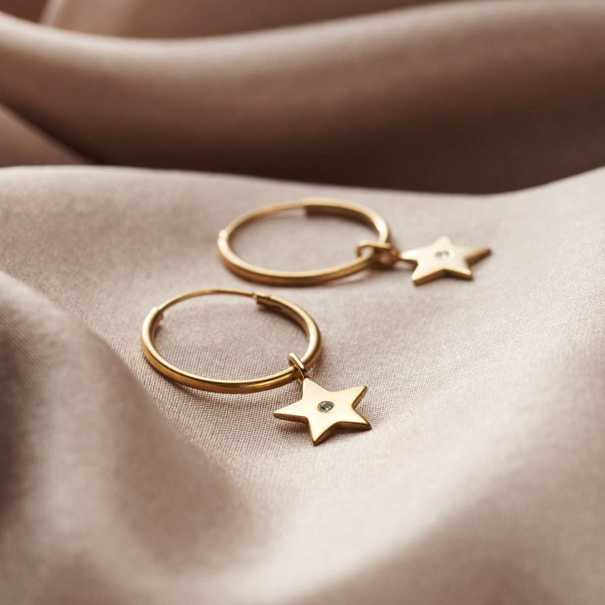 9ct Gold Birthstone Star Hoop Earrings