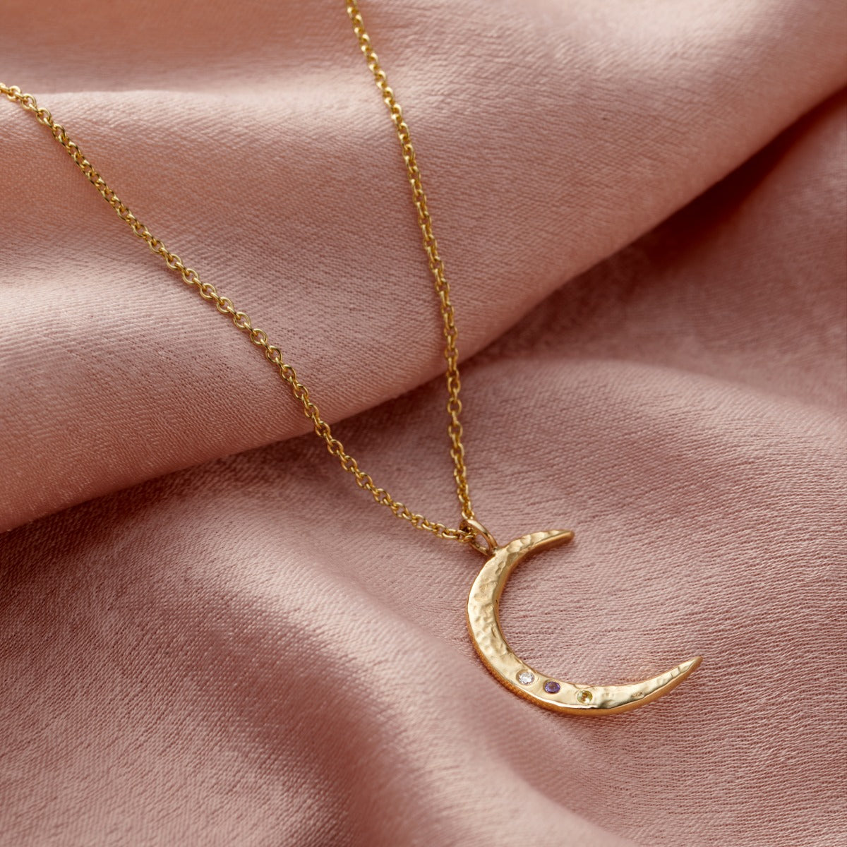 9ct Gold Confetti Birthstone Crescent Moon Necklace