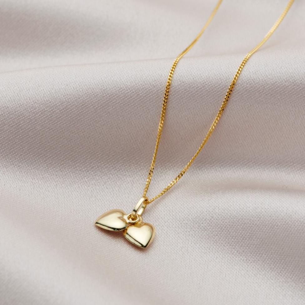 9ct Gold Double Heart Charm Necklace