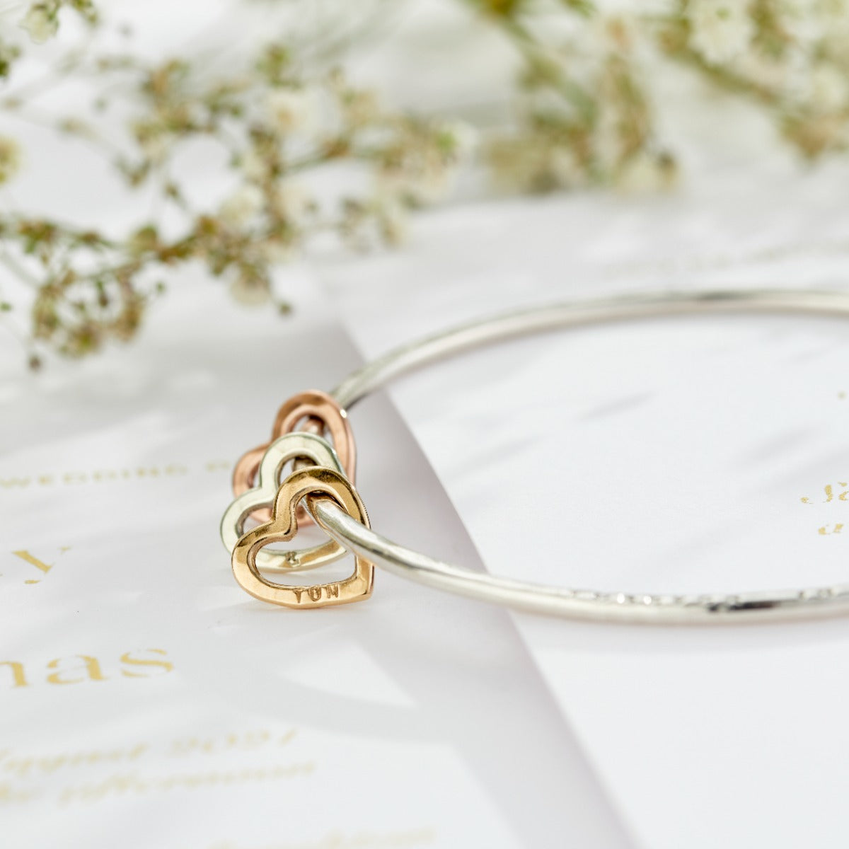 Personalised 9ct Gold Love Heart Bangle