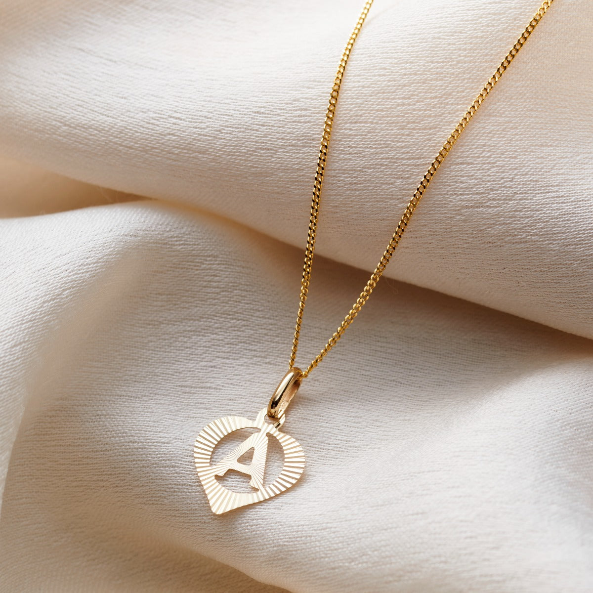 Deco 9ct Gold Heart Initial Charm Necklace