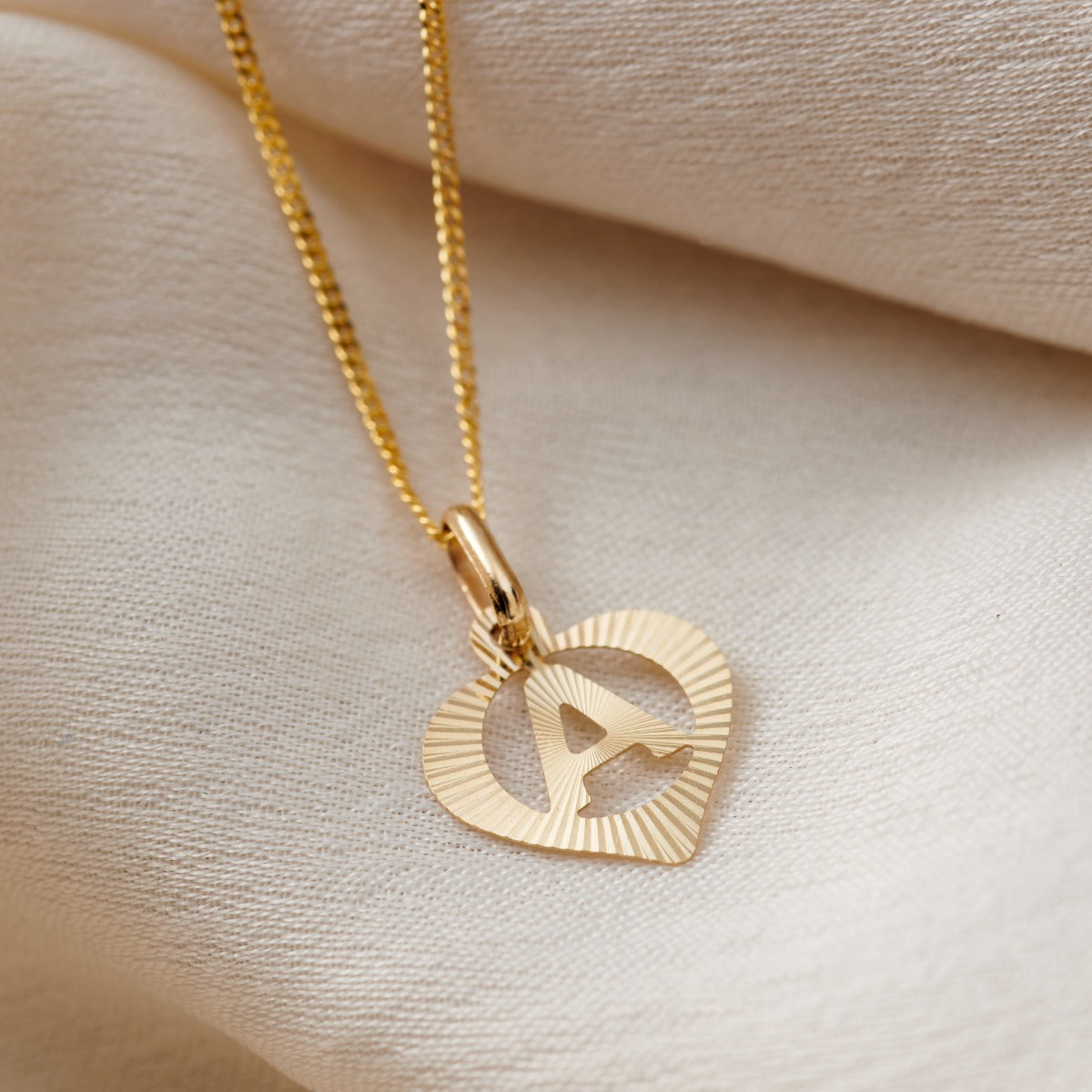 Deco 9ct Gold Heart Initial Charm Necklace