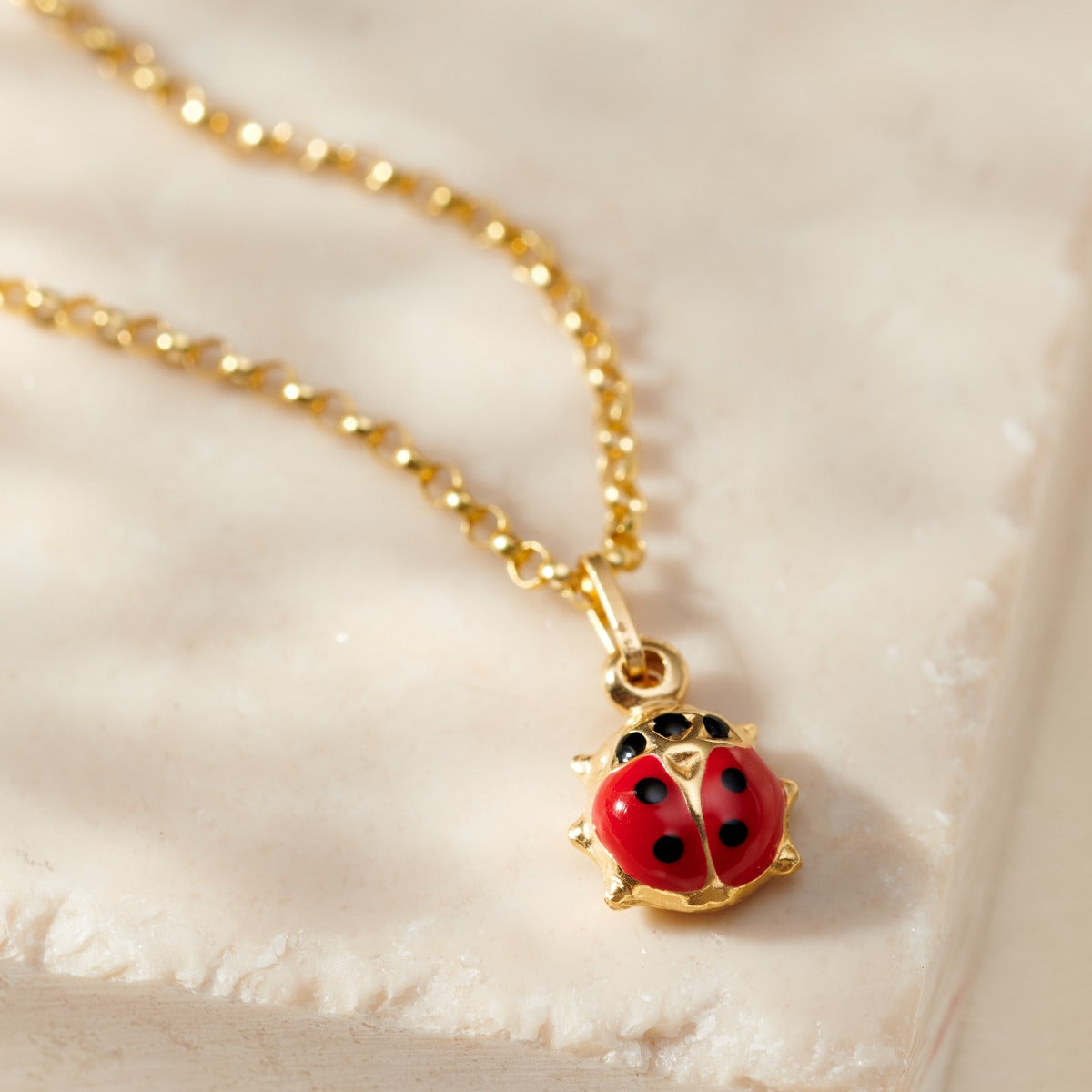 9ct Gold Enamel Ladybird Charm Bracelet