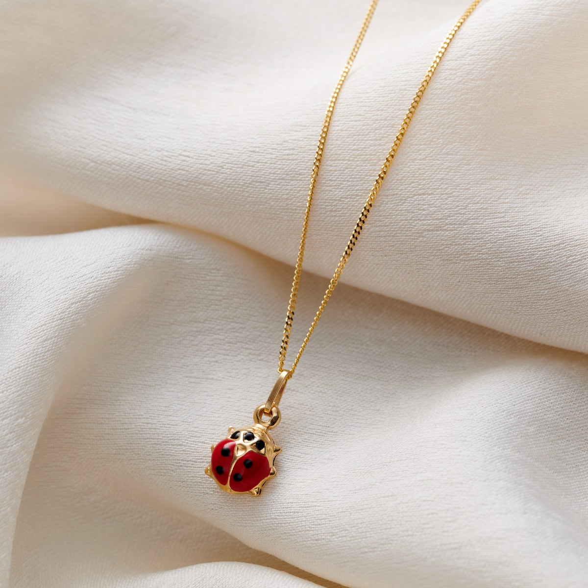 9ct Gold Enamel Ladybird Charm Necklace