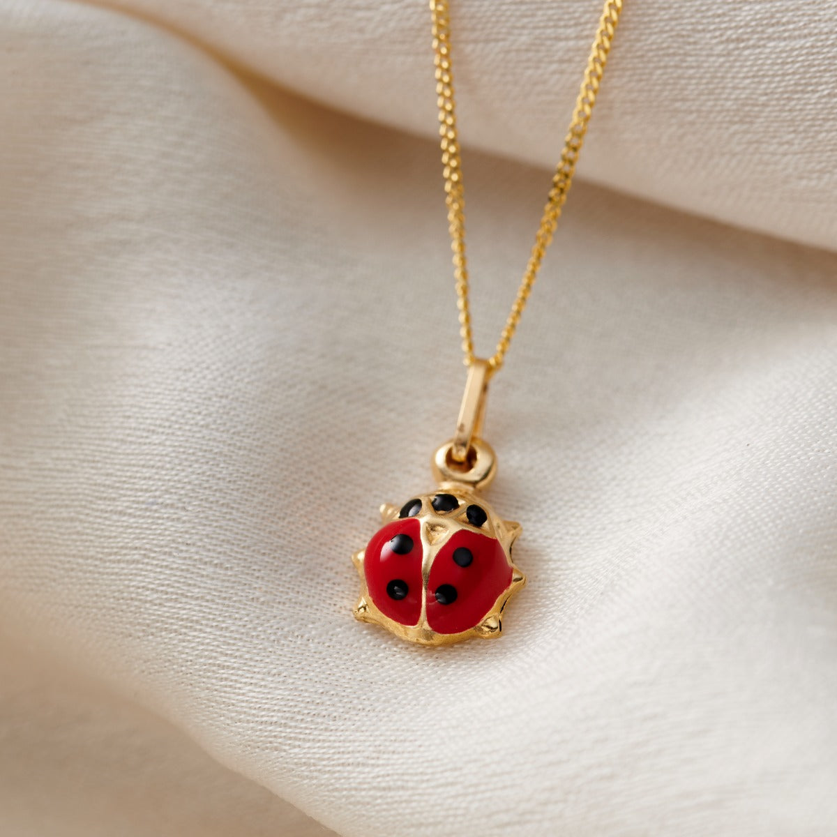 9ct Gold Enamel Ladybird Charm Necklace