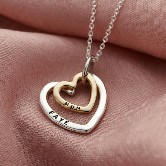 Personalised Silver & 9ct Gold Family Heart Necklace