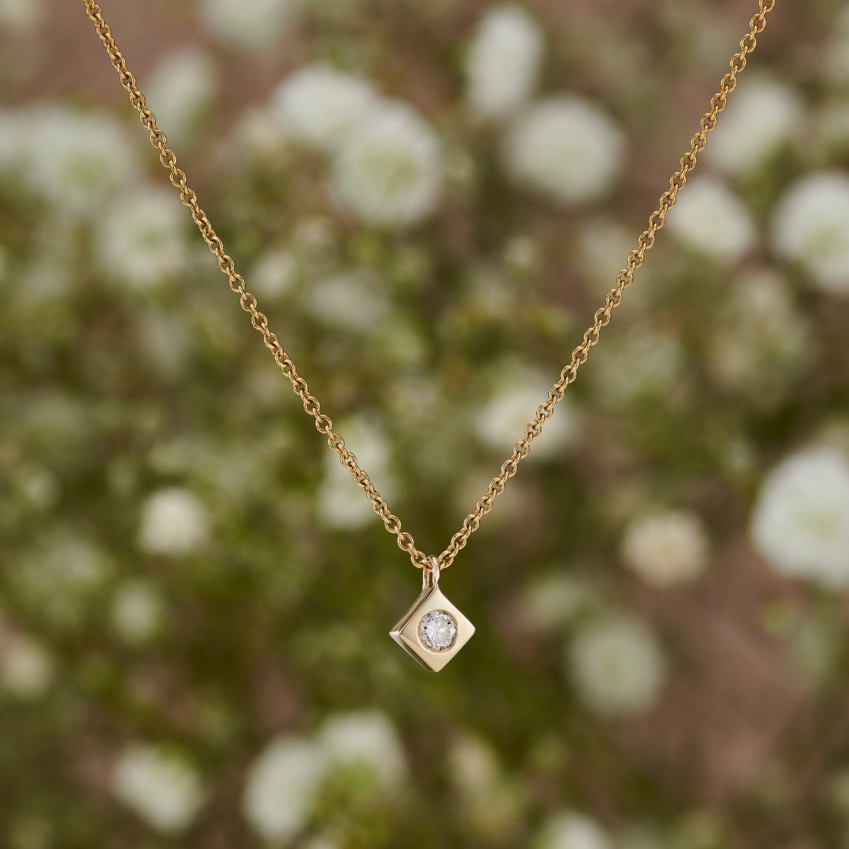 Square 9ct Gold Diamond Necklace