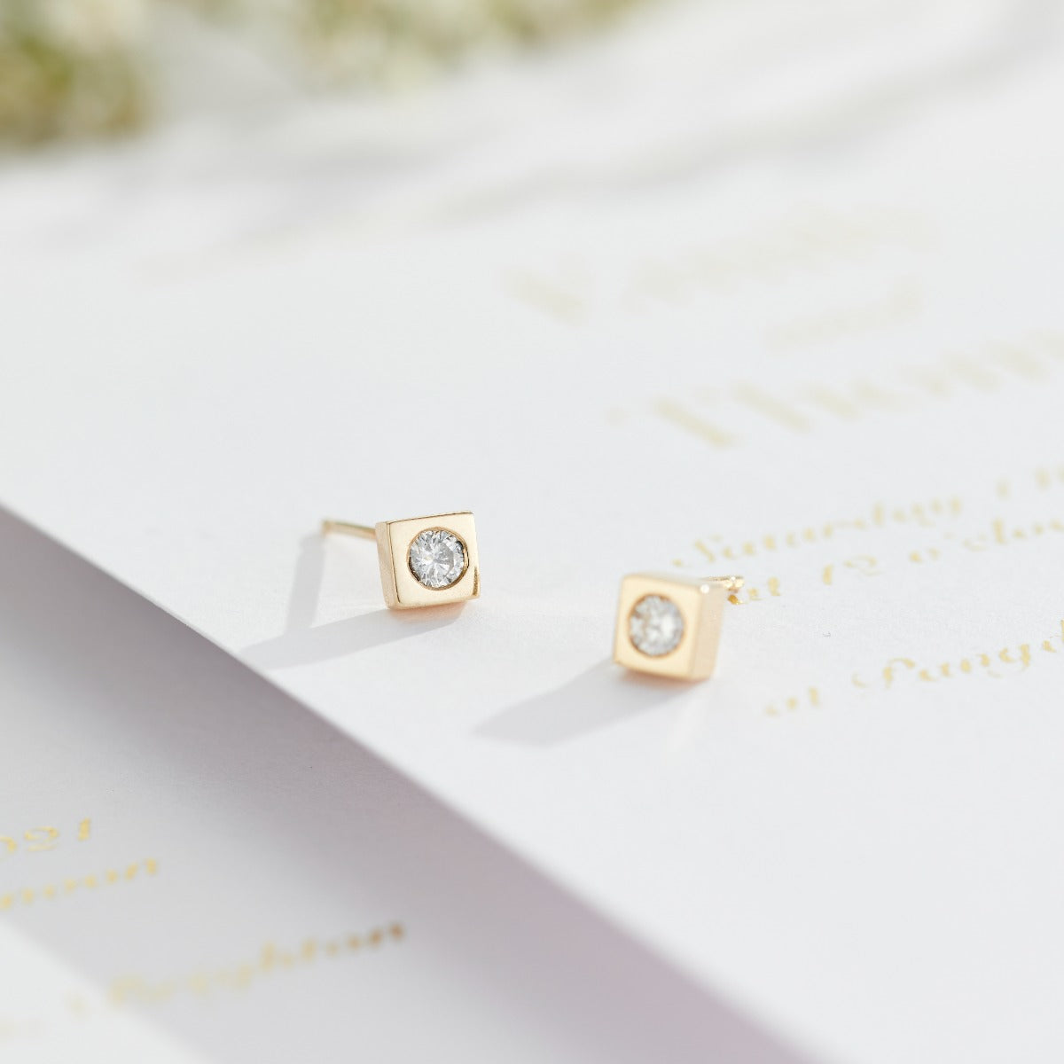 Square 9ct Gold Diamond Stud Earrings