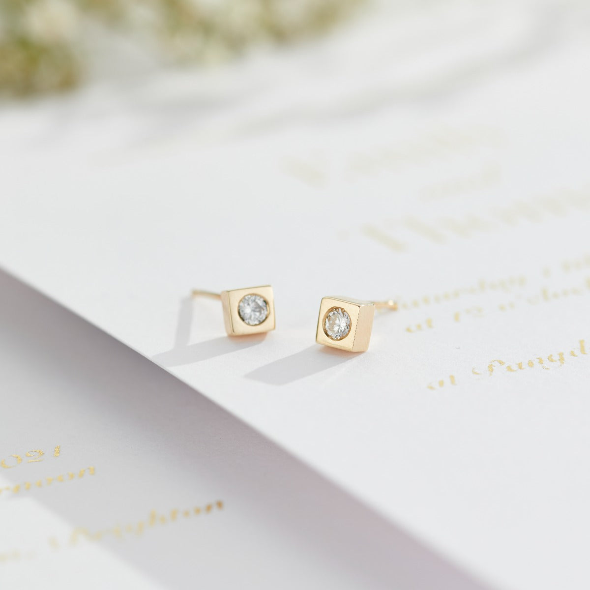 Square 9ct Gold Diamond Stud Earrings