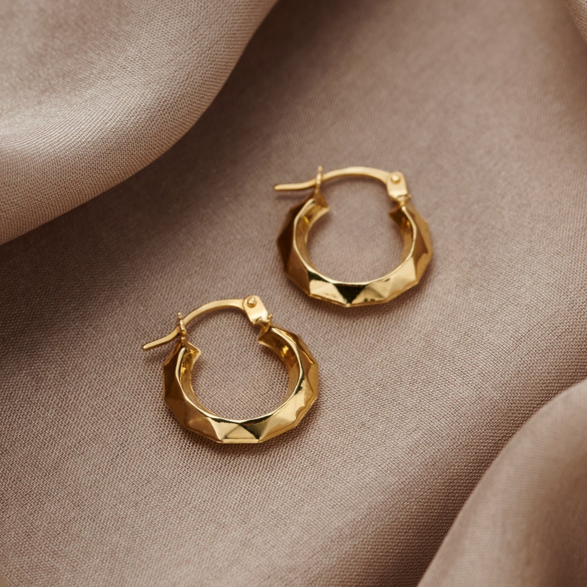 Faceted 9ct Gold Creole Hoop Earrings