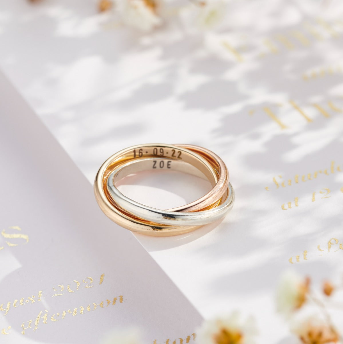 Mixed 9ct Gold Personalised Russian Wedding Ring