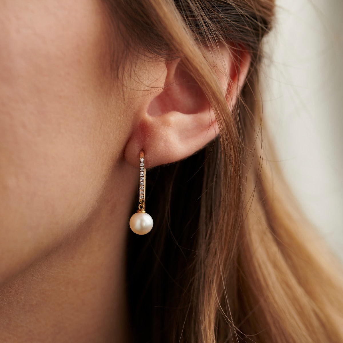 9ct Gold Pearl & CZ Drop Earrings