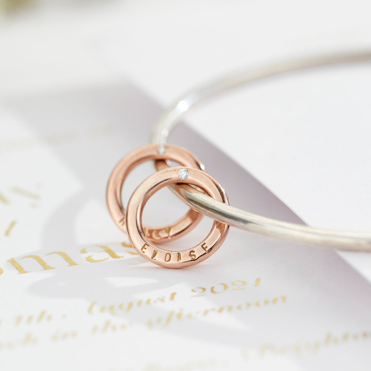 Personalised 9ct Gold & Diamond Two Ring Bangle