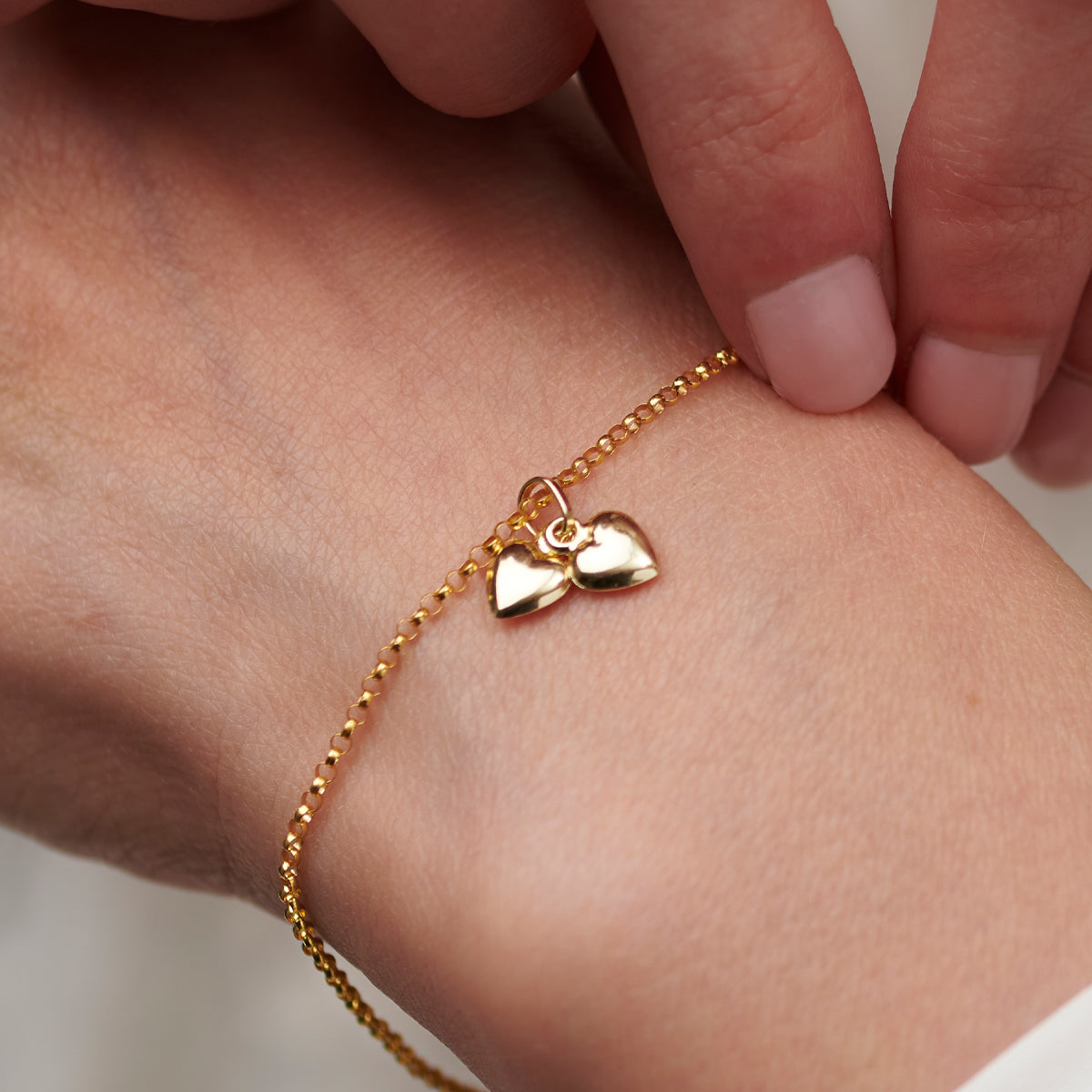 9ct Gold Two Hearts Charm Bracelet