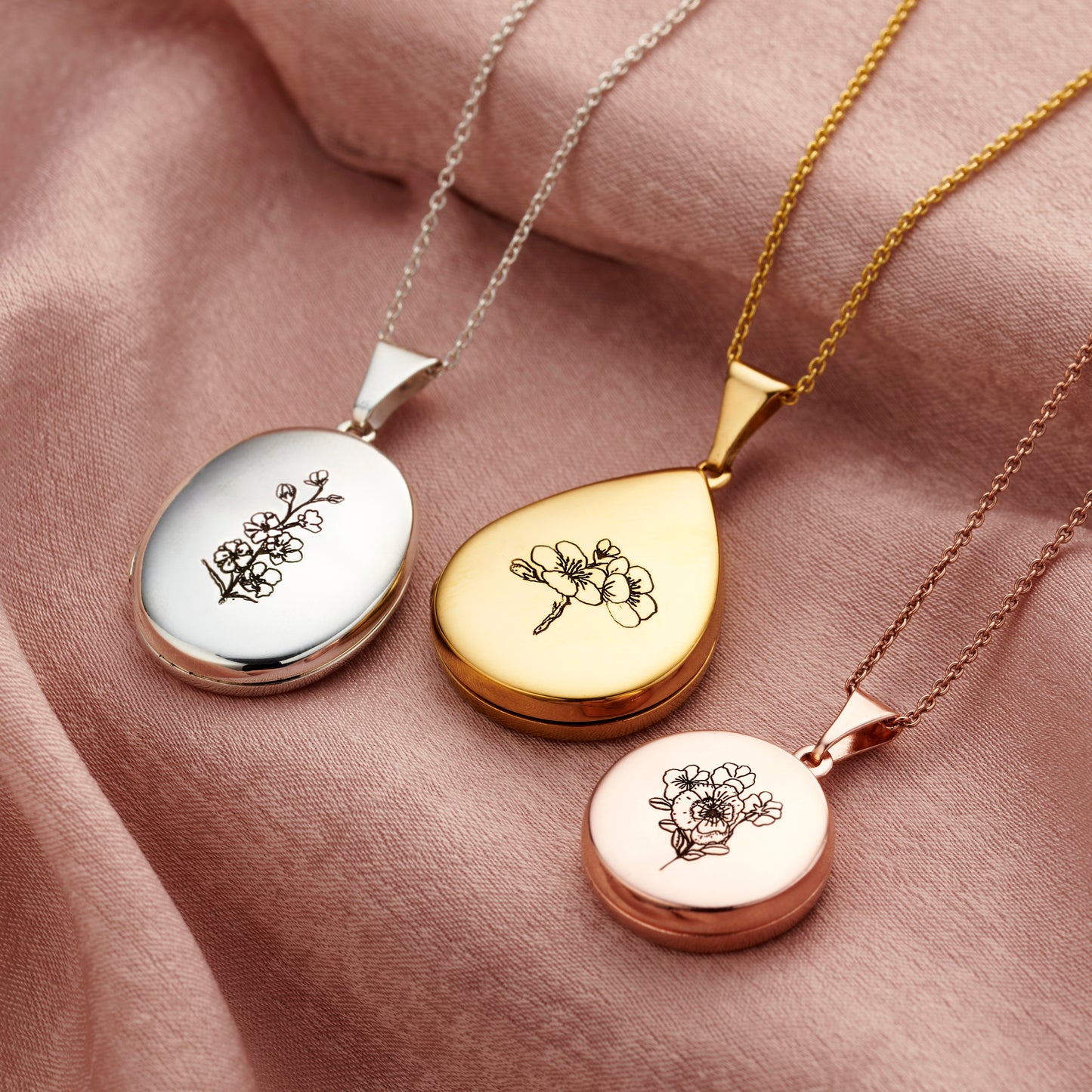 Personalised Engraved Birth Flower Locket Necklace