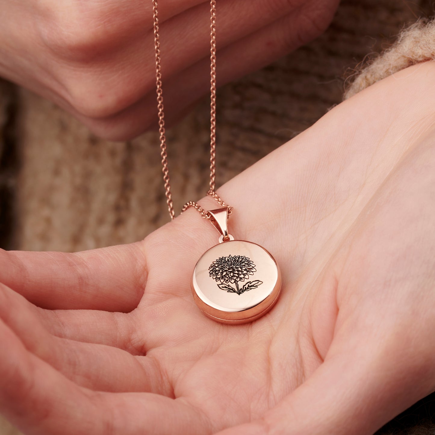 Personalised Engraved Birth Flower Locket Necklace