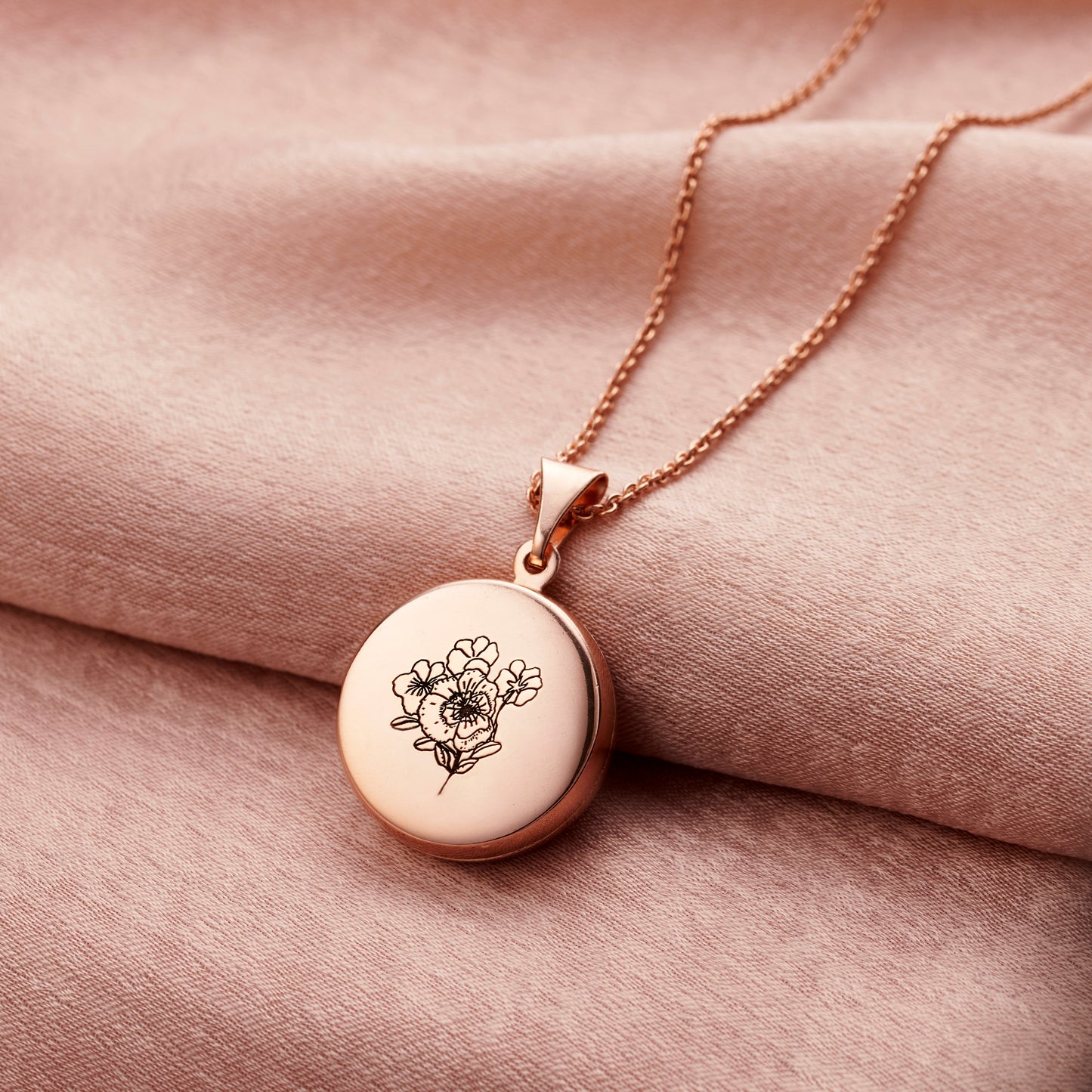 Personalised Engraved Birth Flower Locket Necklace